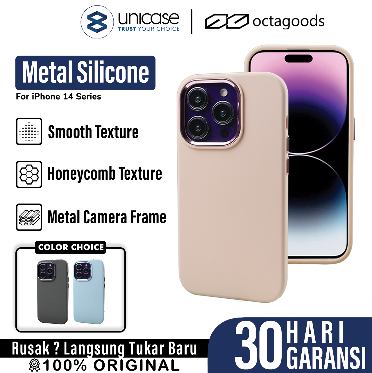 Case iPhone 14 Pro Max Plus Octagoods Metal Silicone Hybrid Soft Matte