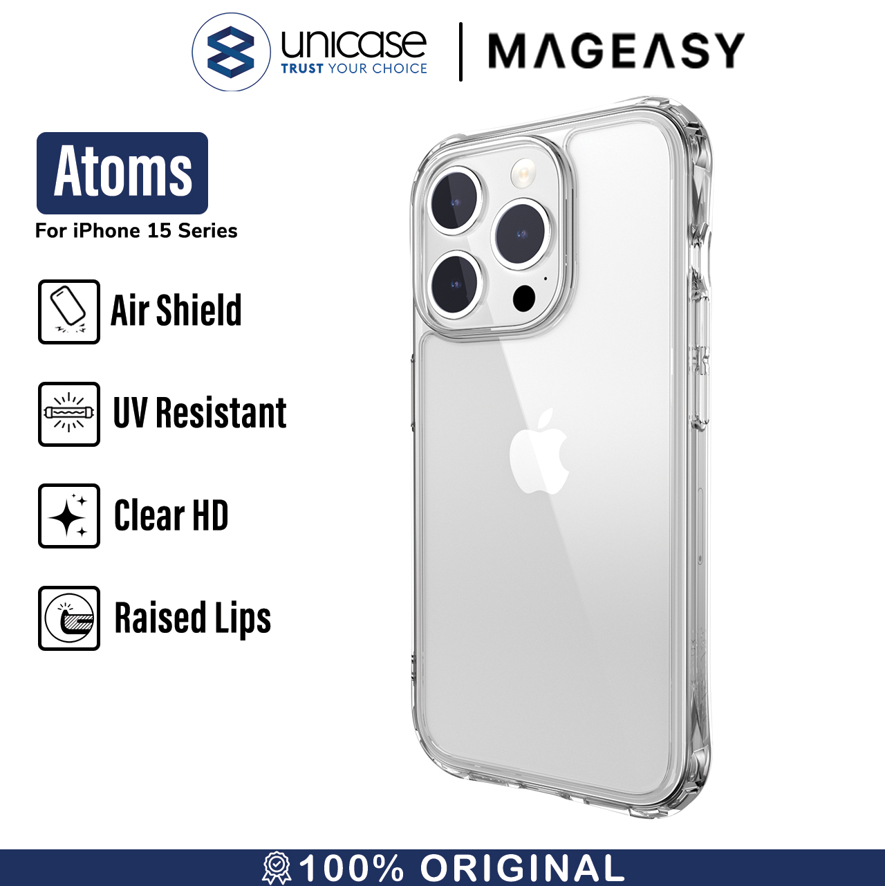 Case iPhone 15 Pro Max Plus MagEasy Atoms Hybrid Clear Cover Casing