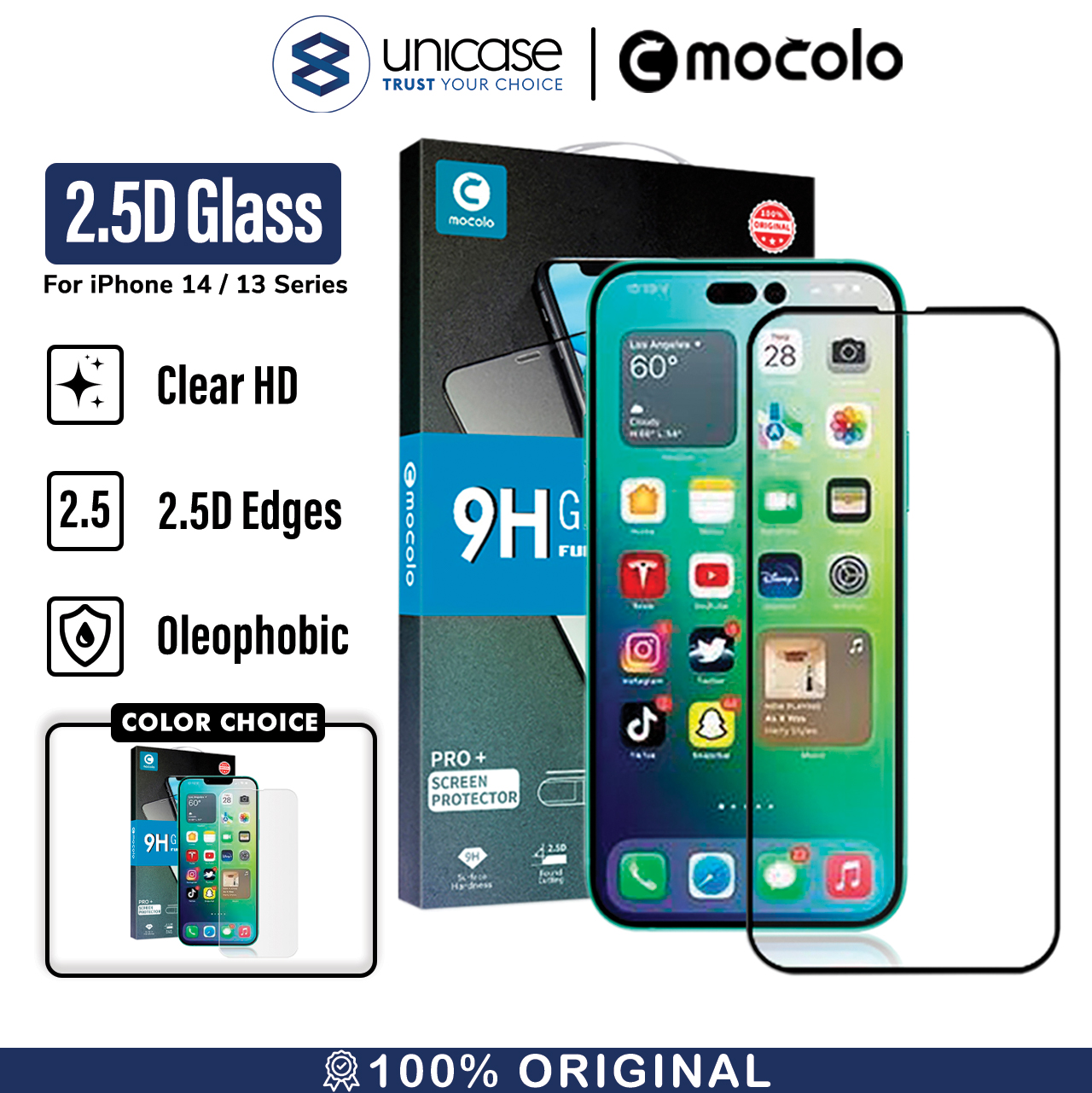 Tempered Glass iPhone 14/13 Pro Max Plus Mocolo 2.5D Clear Anti Gores