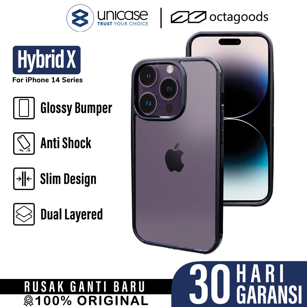 Case iPhone 14 Pro Max Plus OctaGoods Hybrid X Bumper PC Clear Casing