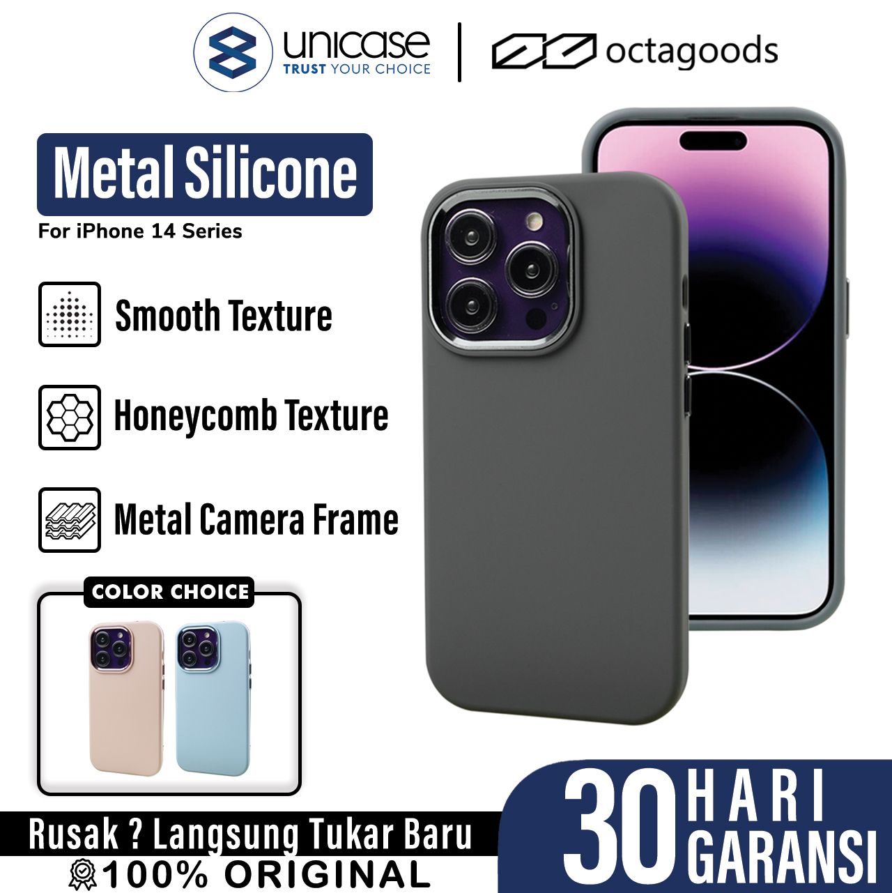 Case iPhone 14 Pro Max Plus Octagoods Metal Silicone Hybrid Soft Matte