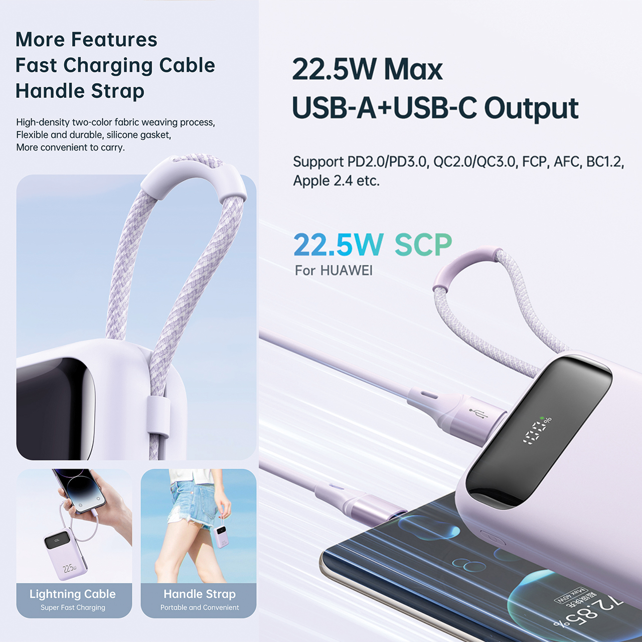 Powerbank Cable Lightning 22.5W MCDODO 10000mAh PD QC Fast Charging