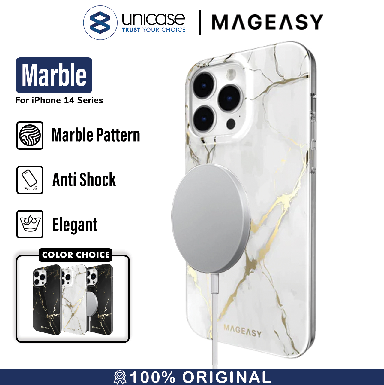 Case iPhone 15/ 14 Pro Max Plus MagEasy Marble MagSafe Hybrid Cover