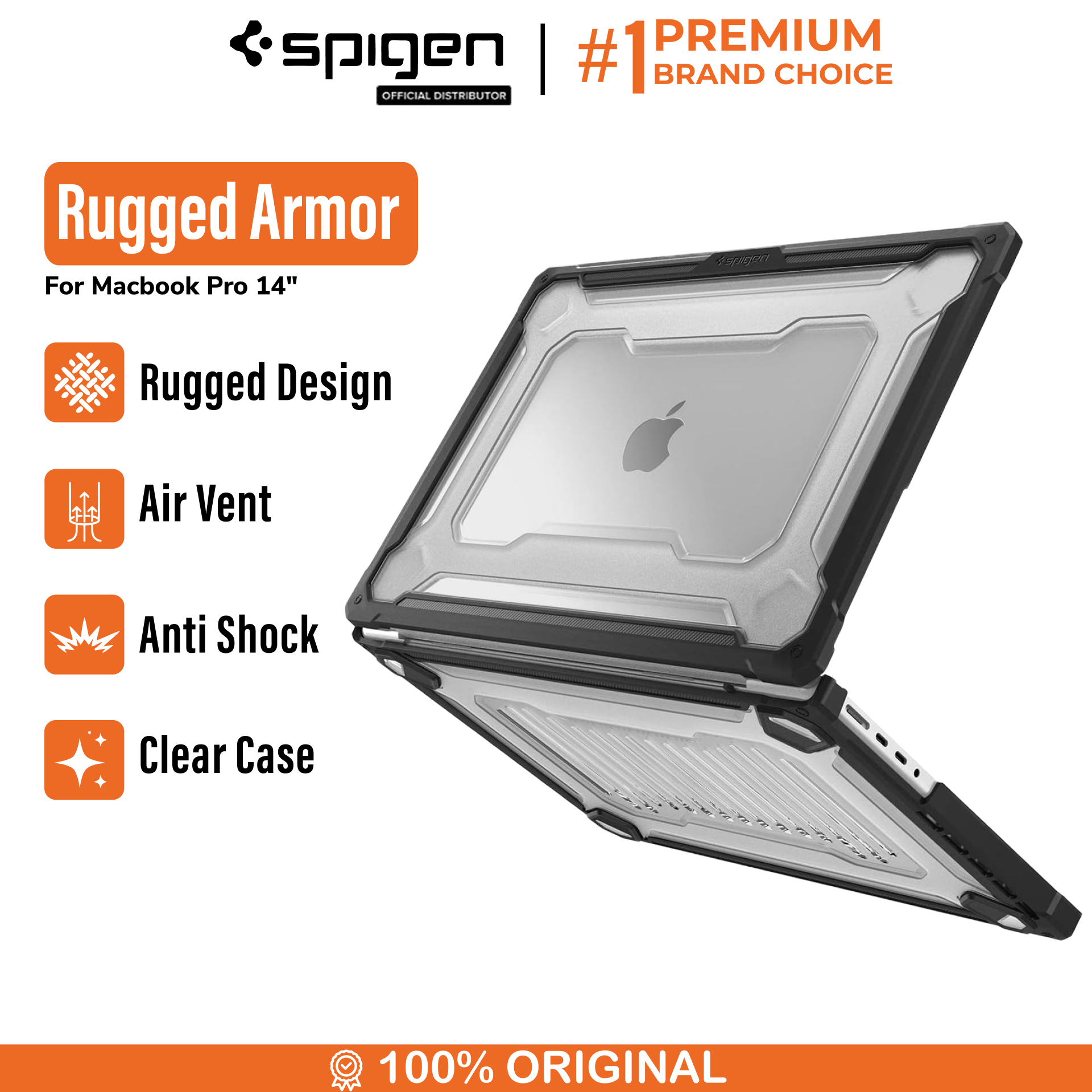 Spigen Macbook Pro 14" M3 (2023) / M2 (2023) / M1 (2021) Case Rugged Armor - Black ACS04409
