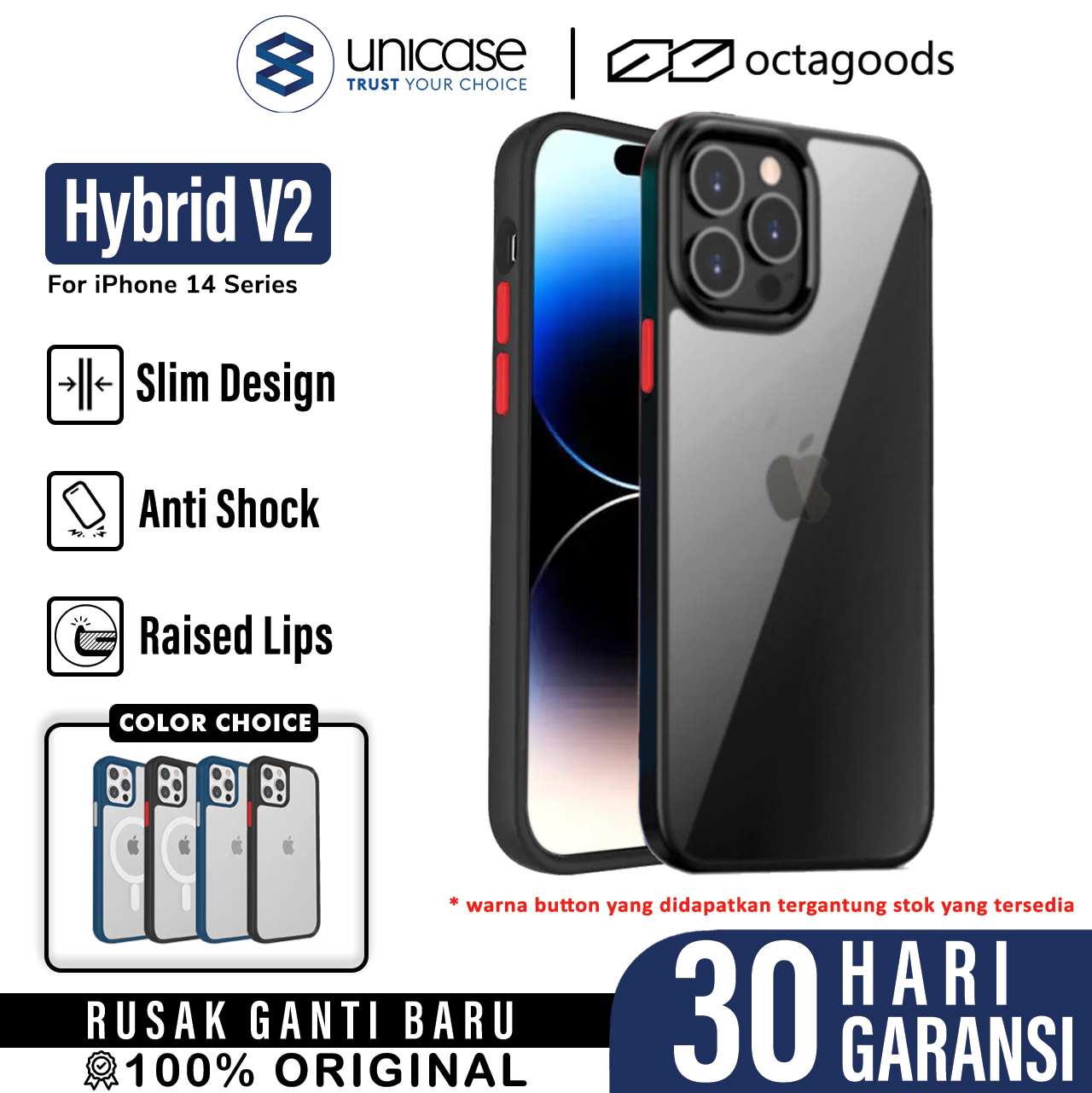 Octagoods iPhone 14 Plus Case Hybrid V2 - Clear Black