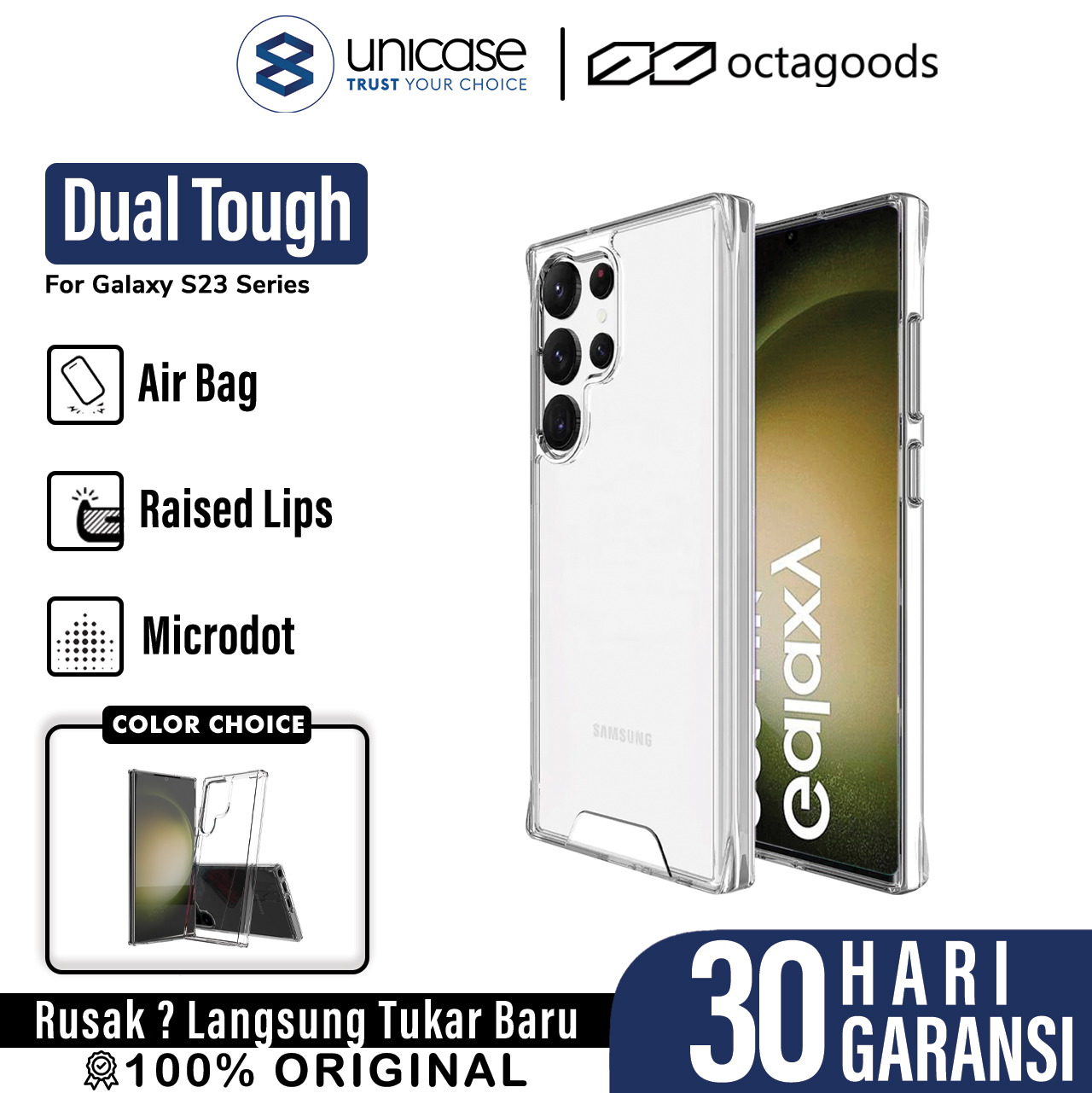 Case Samsung Galaxy S23 Ultra Plus OctaGoods Dual Tough Clear X Casing
