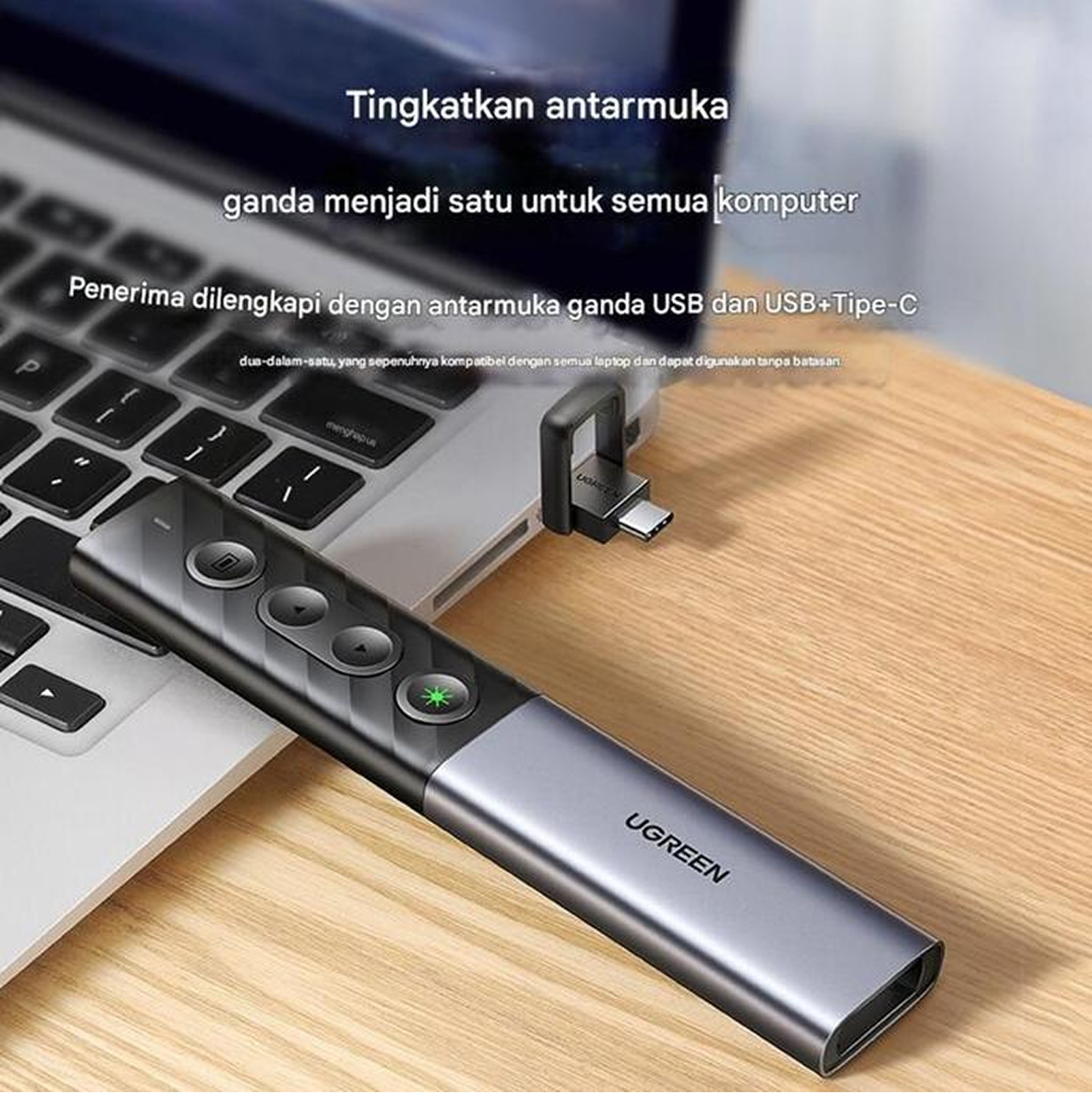 UGREEN Wireless Presenter With Laser Green Dual Conection - Gray 20470