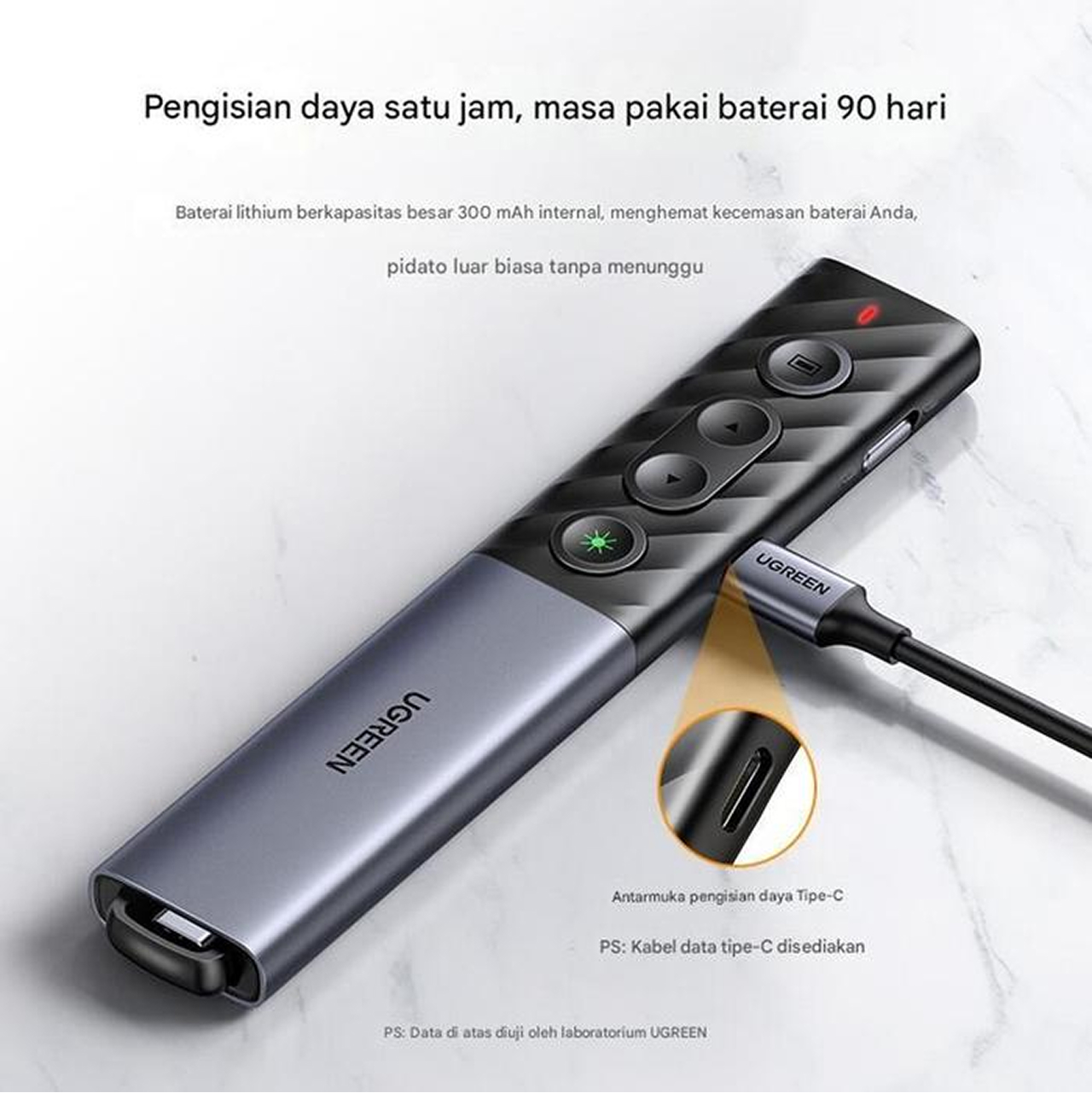 UGREEN Wireless Presenter With Laser Green Dual Conection - Gray 20470