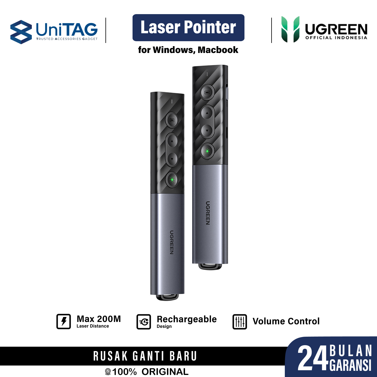 UGREEN Wireless Presenter With Laser Green Dual Conection - Gray 20470