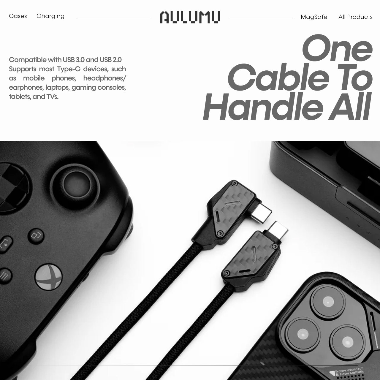 Aulumu Kabel Charger 90" USB C - USB C M07 Carbon Fiber Kevlar Cable 240W 1.2m - Black M07-CF-BK-1.2