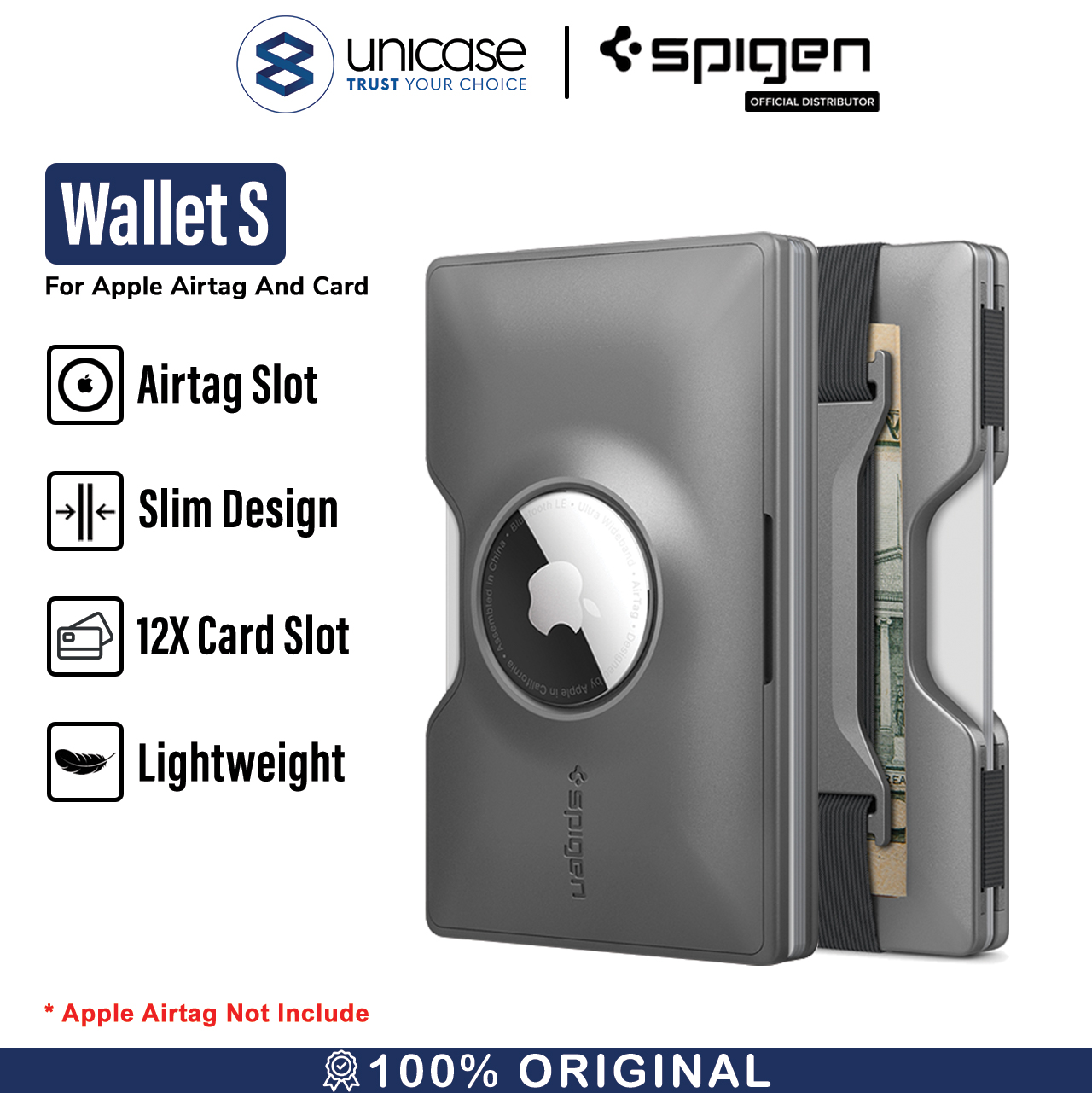 Spigen Dompet Kartu AirTag Card Holder Wallet S - Gunmetal AMP02303