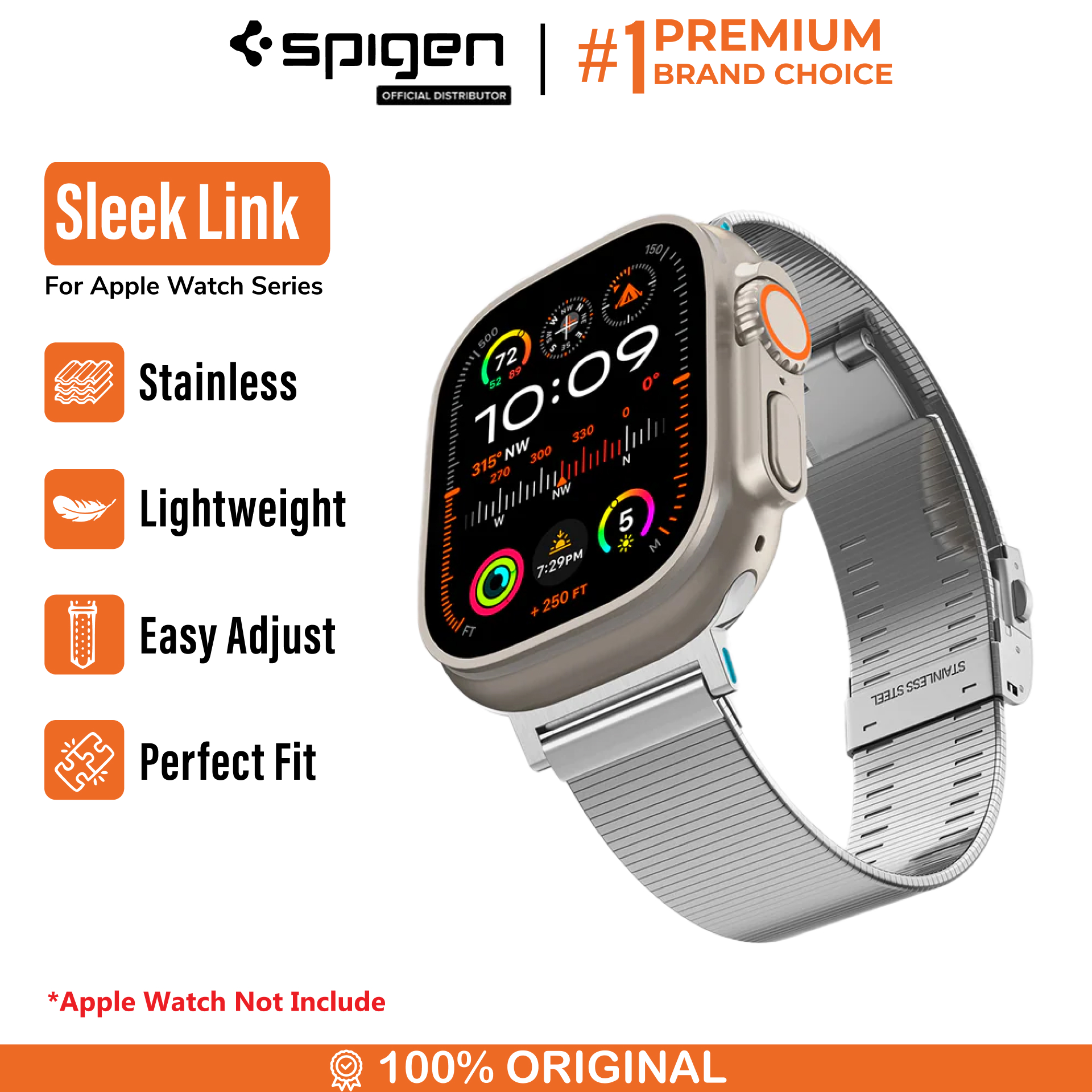 Spigen Apple Watch 49mm / 46mm / 45mm / 44mm / 42mm (Series 3 / 2 / 1) Band Sleek Link - Silver AMP07224
