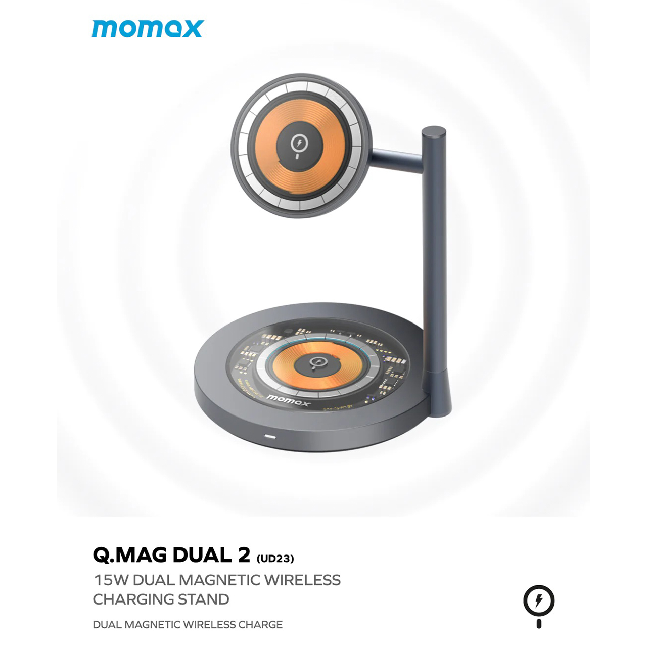 Momax Magsafe Wireless Charger Stand 2 in 1 Q.Mag Dual 2 - Black UD23E