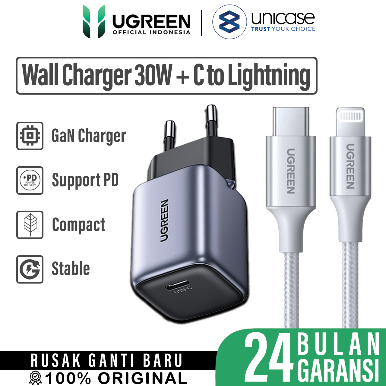 UGREEN CD319 Grey + Cable C to Lightning 1.5m US304