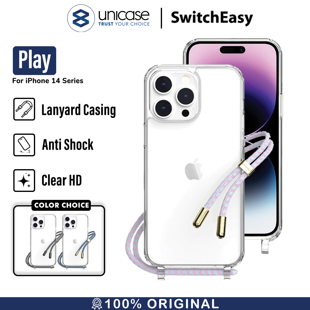 Case iPhone 15/ 14 Pro Max Plus SwitchEasy Play Lanyard Clear Casing