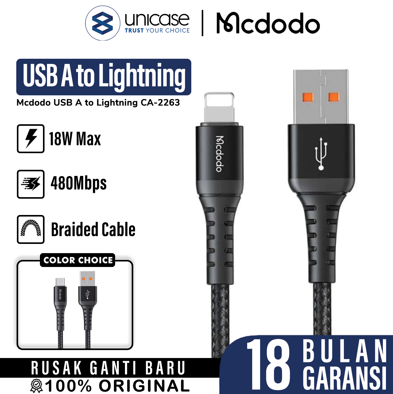 Cable Data Lightning/USB A/Type C MCDODO Braided Fast Charging Kabel