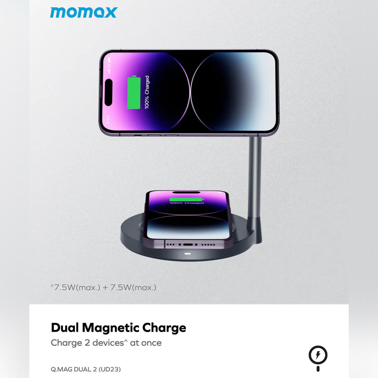 Momax Magsafe Wireless Charger Stand 2 in 1 Q.Mag Dual 2 - Black UD23E