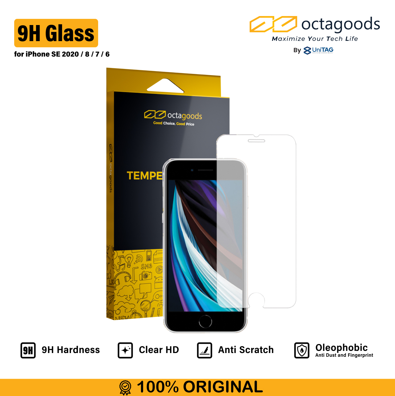 Octagoods iPhone SE (2020) / 8 / 7 Tempered Glass 2.5D Full Cover - Clear PG4779