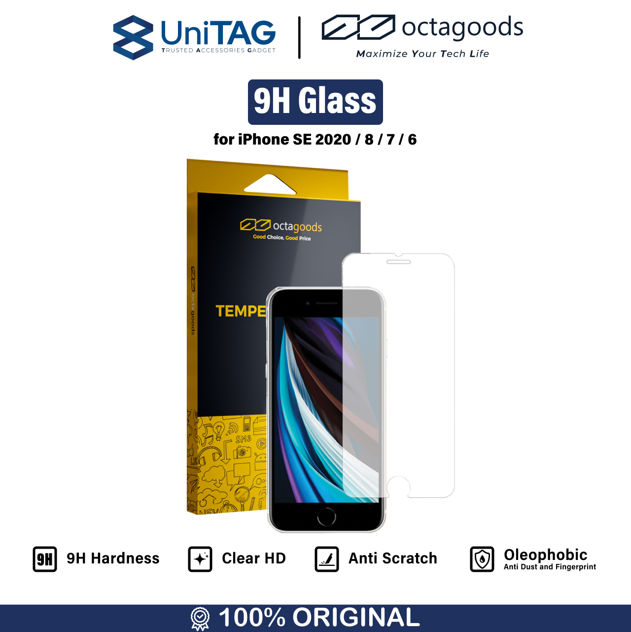 Octagoods iPhone SE (2020) / 8 / 7 Tempered Glass 2.5D Full Cover - Clear PG4779