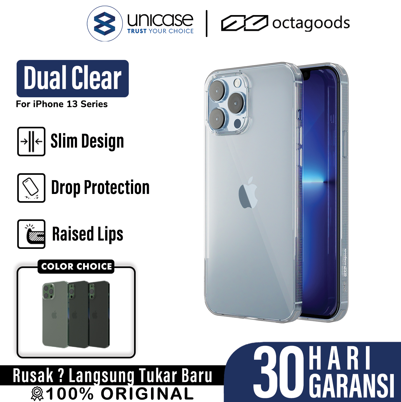 Case iPhone 13 Pro Max Mini OctaGoods Dual Clear Anti Crack Casing