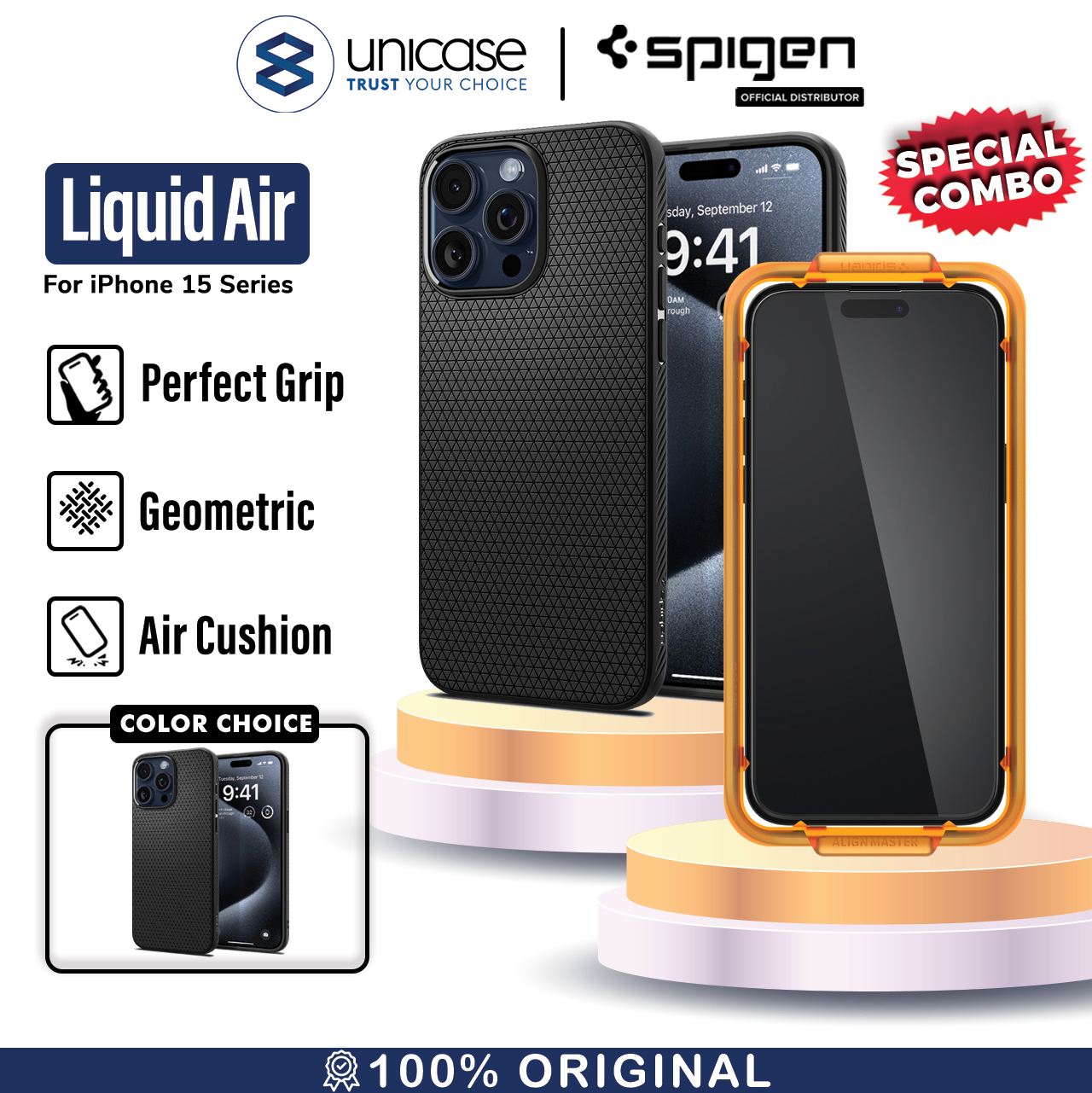 SPIGEN Liquid Air Black+Alignmaster 15