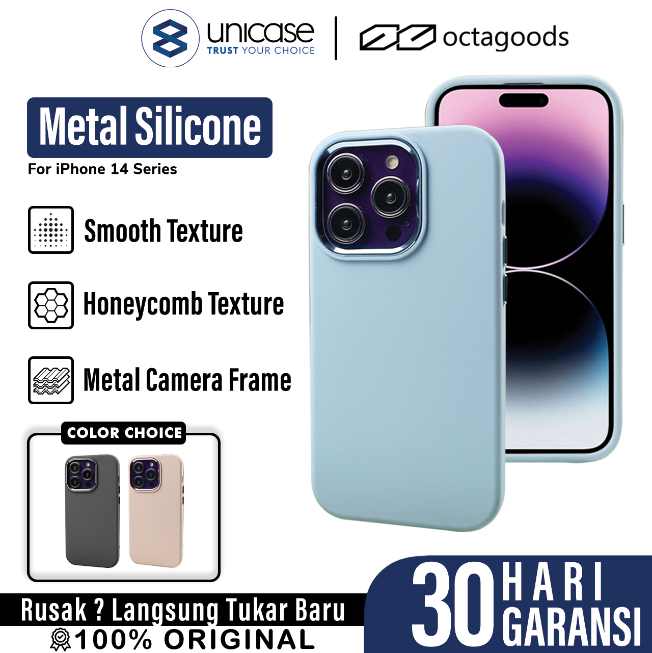 Case iPhone 14 Pro Max Plus Octagoods Metal Silicone Hybrid Soft Matte