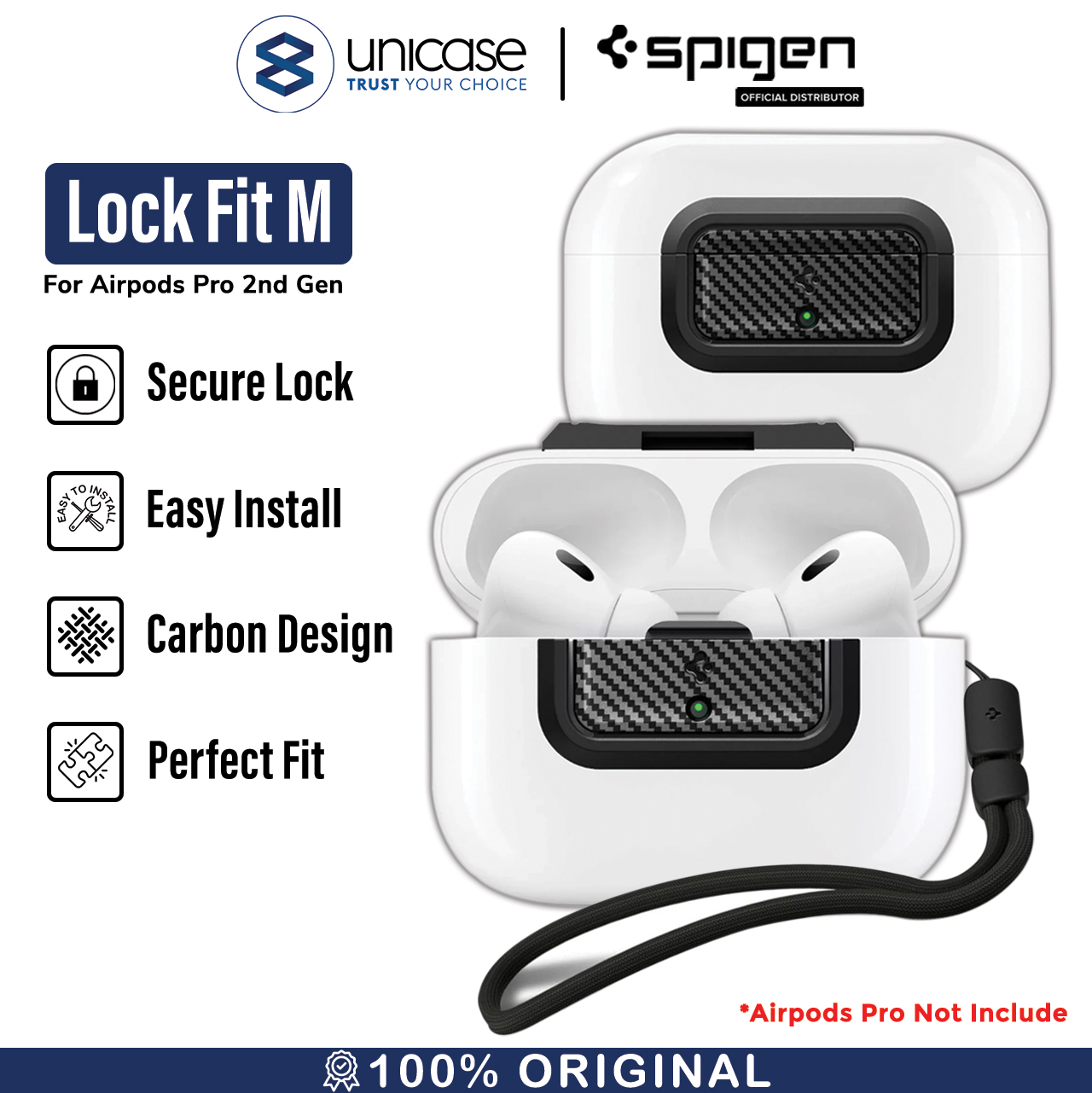 Spigen AirPods Pro 2 / 1 Pengunci Case Airpods Lock Fit M - Carbon ASD06156