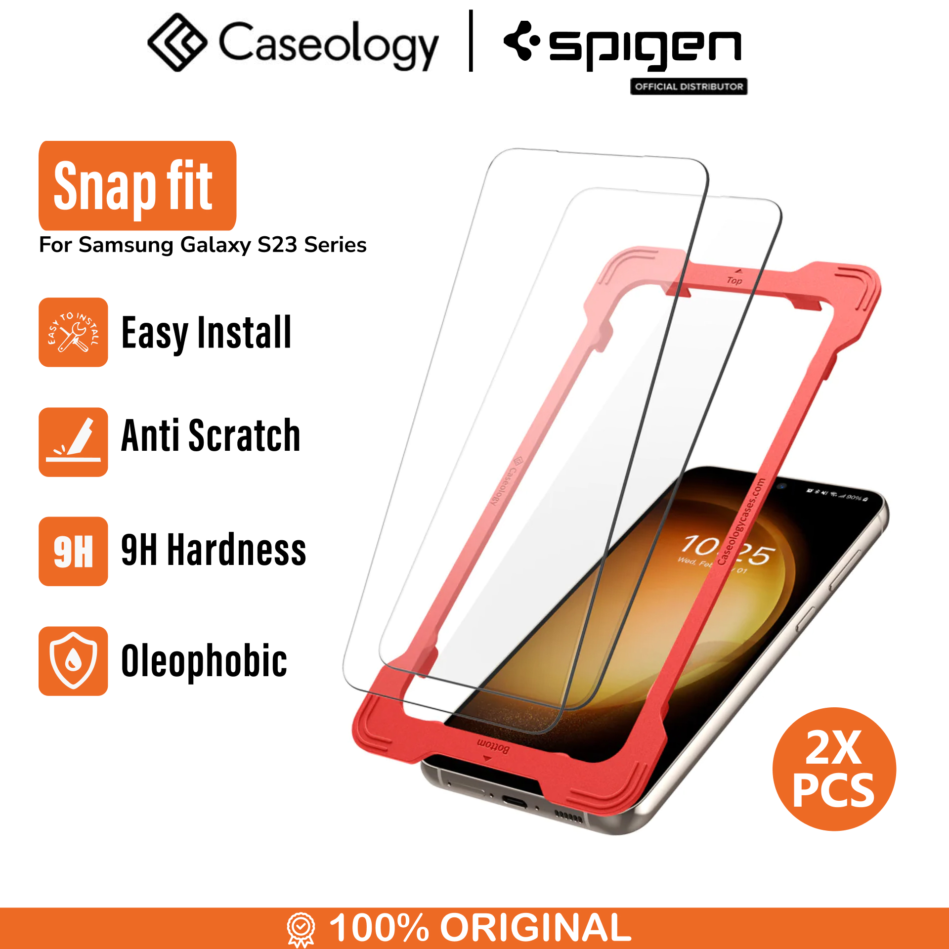 Tempered Glass Samsung S23 Plus Ultra Caseology Snap Fit 9H