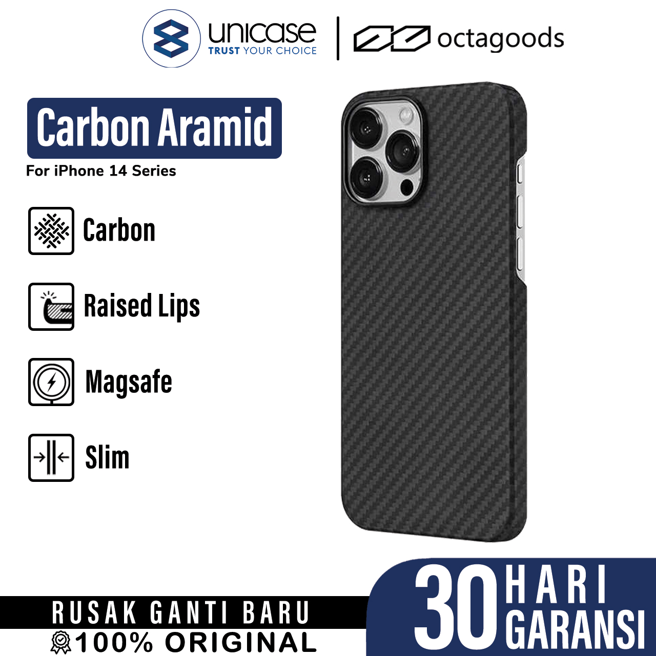 Case iPhone 14 Pro Max Plus Octagoods Carbon Aramid MagSafe Hardcase