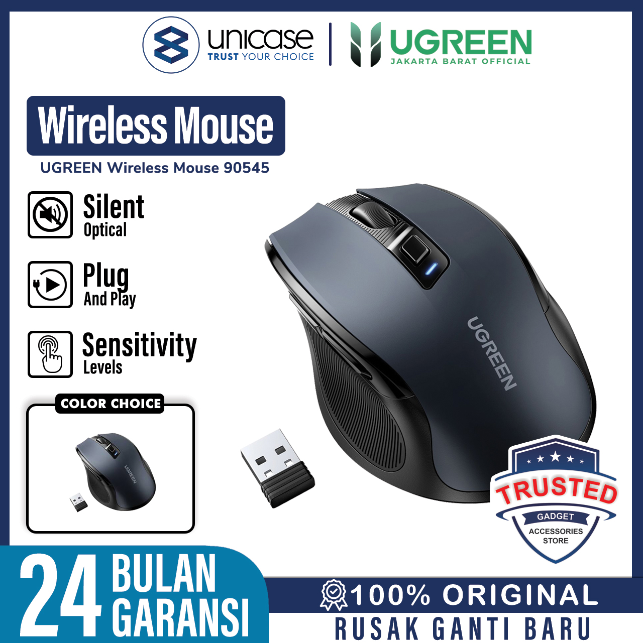 UGREEN Mouse Wireless Ergonomic 2in1 Dual Mode - Black MU006 90545