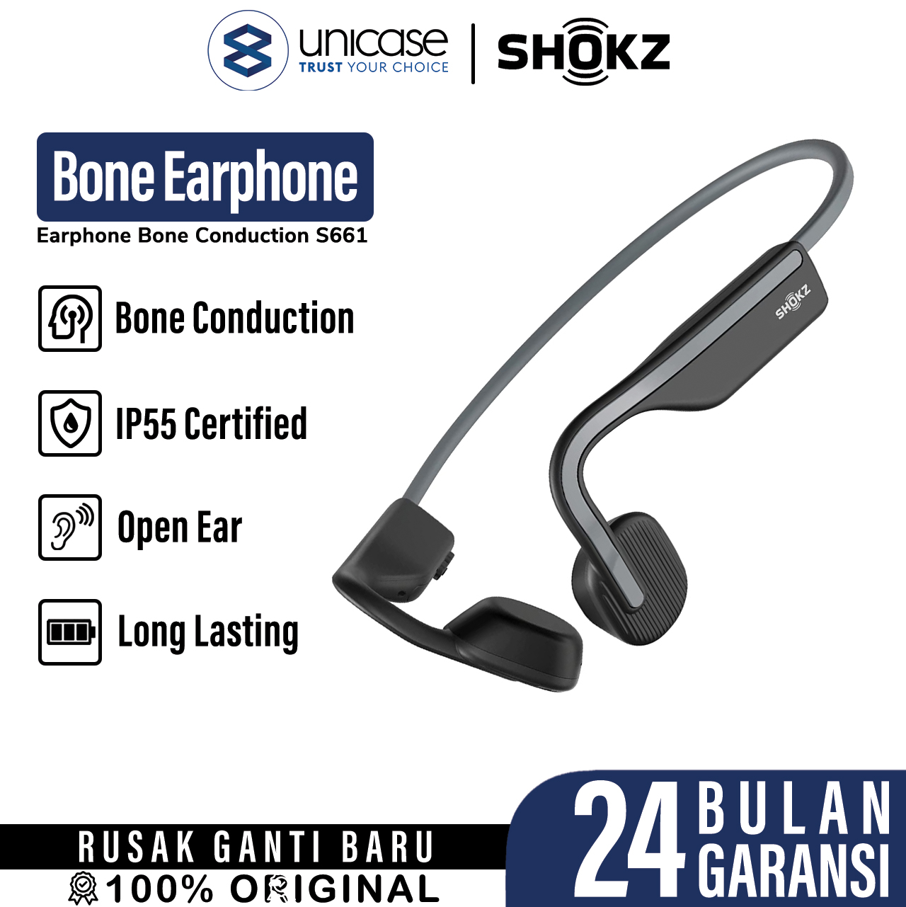 Shokz Earphone Bone Conduction OpenMove - Grey S661