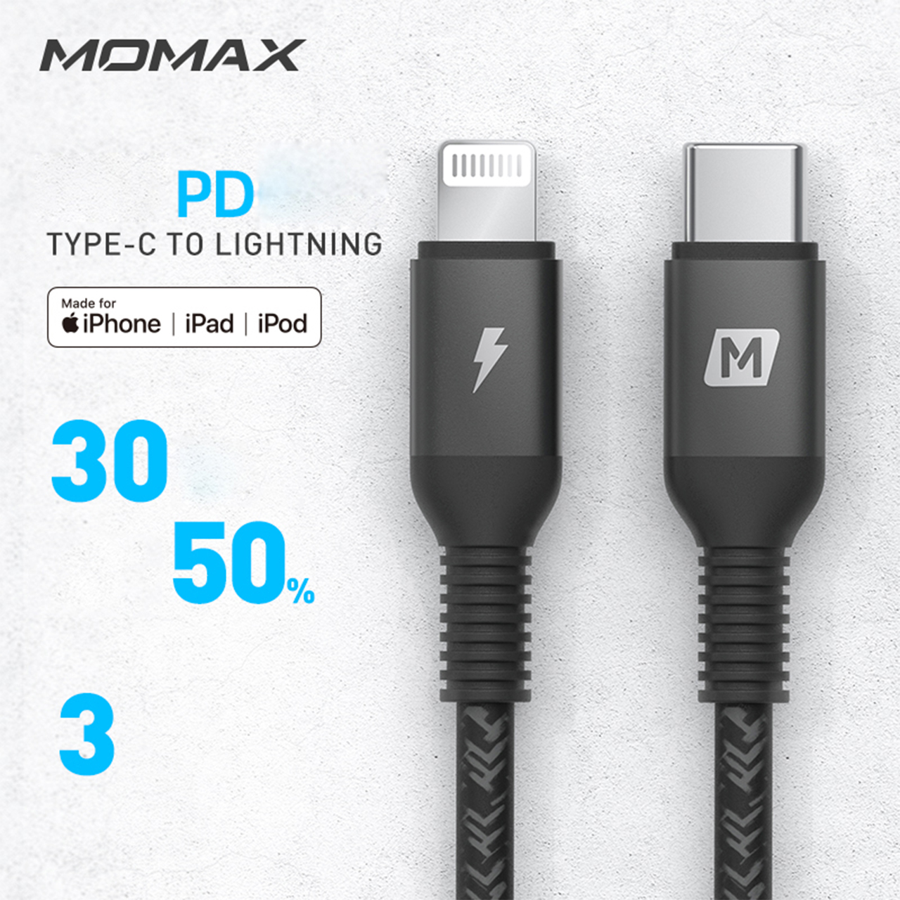 Cable Data USB C to iPhone Lightning Momax MFi PD Fast Charging Kabel