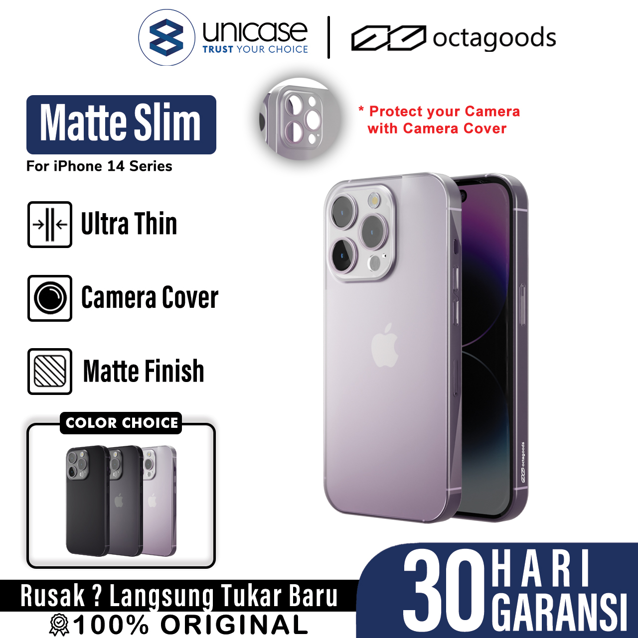 Case iPhone 14 Pro Max Plus Octagoods Matte Slim Hardcase Camera Cover