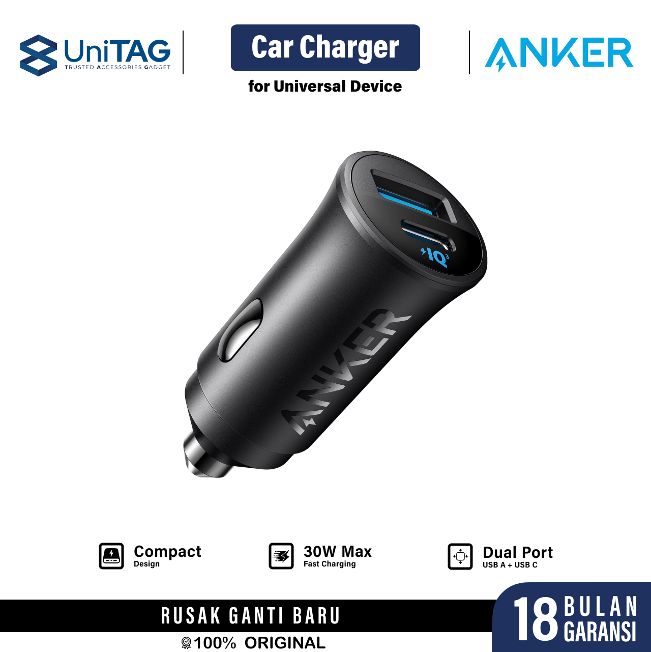 Anker Car Charger 30W 1C 1A - Black A2741H11