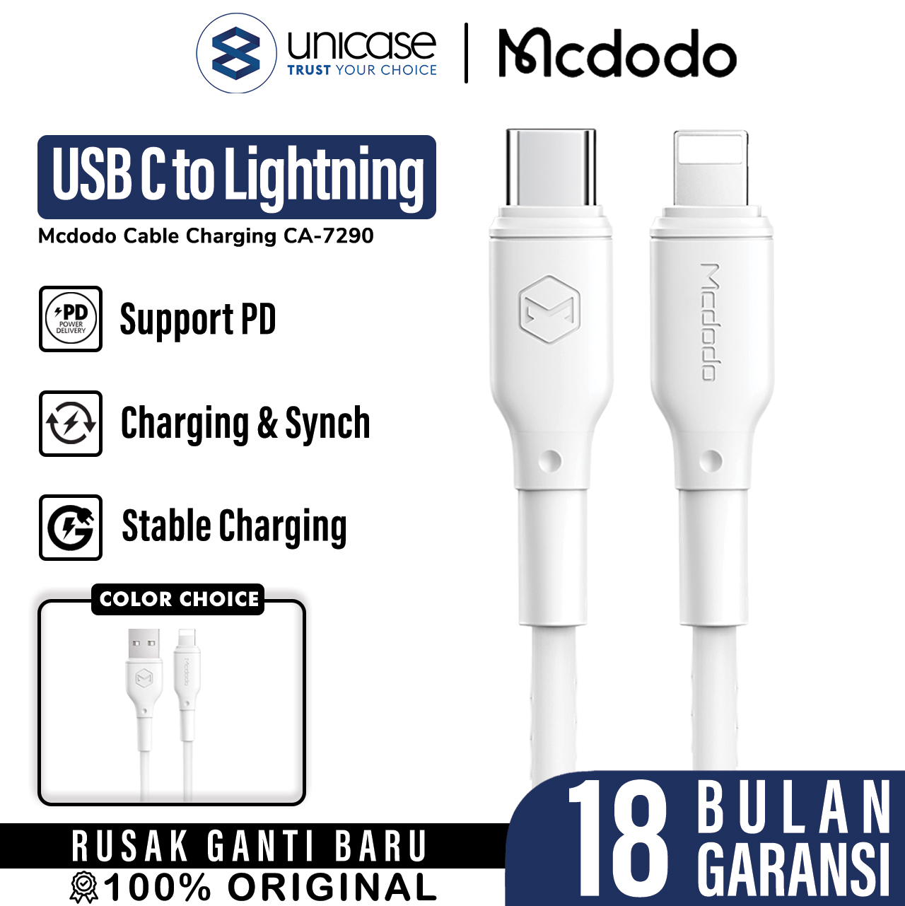 MCDODO Cable C to Lightning Max 36W 1.2M - White CA-7290