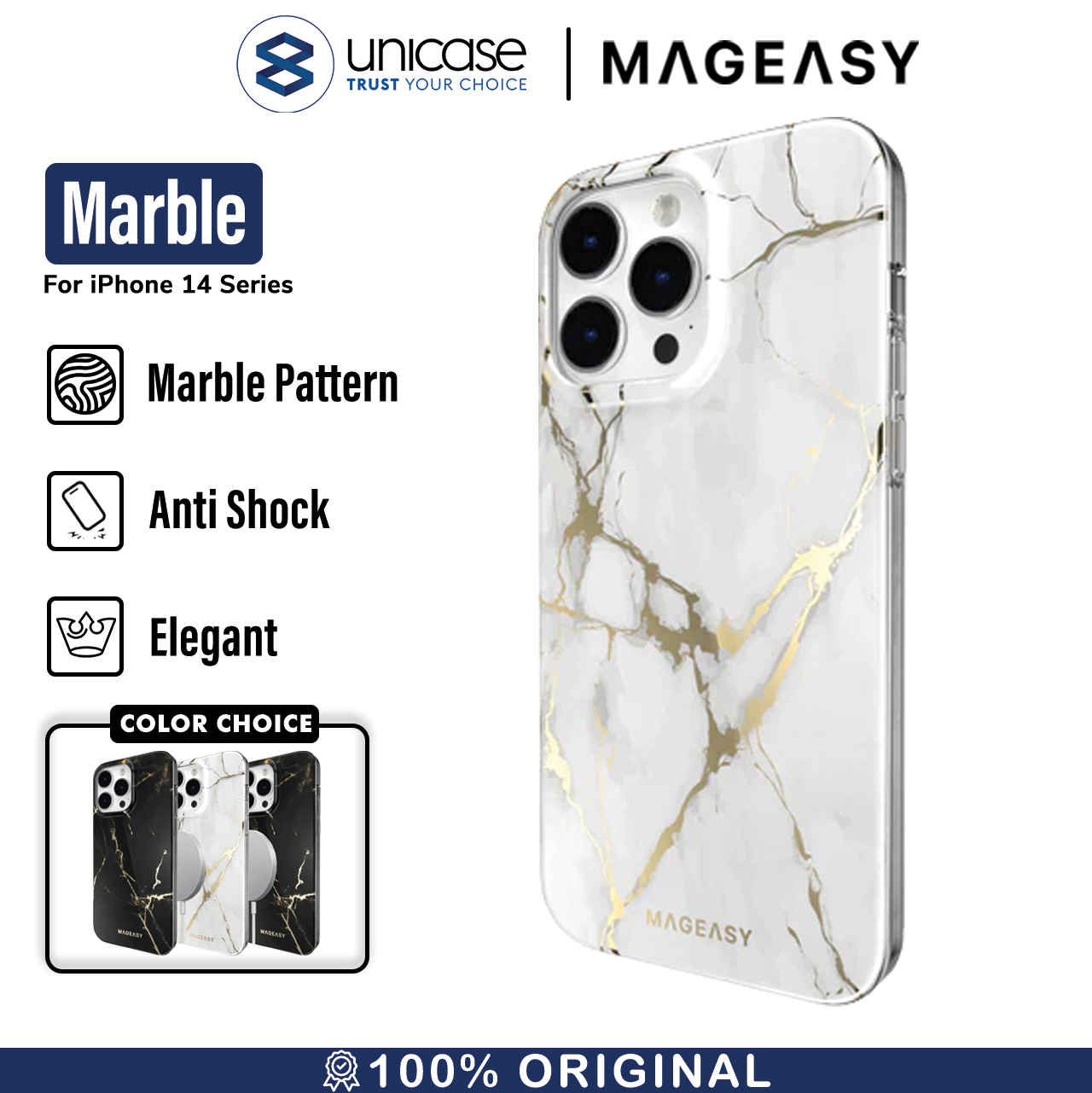 Case iPhone 15/ 14 Pro Max Plus MagEasy Marble MagSafe Hybrid Cover