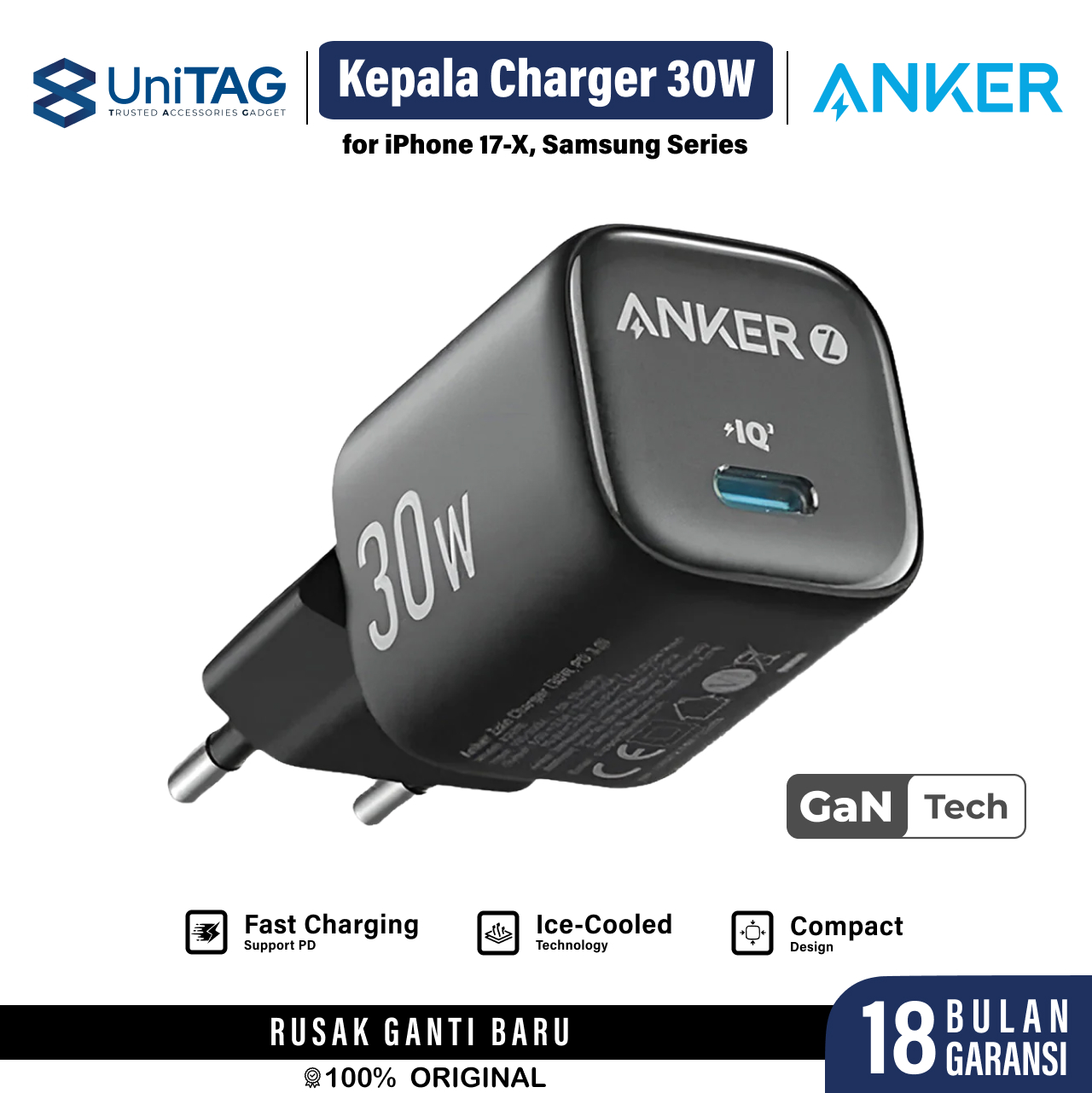 Anker Wall Charger 30W 1C GAN Zolo - Black A2698L11-1