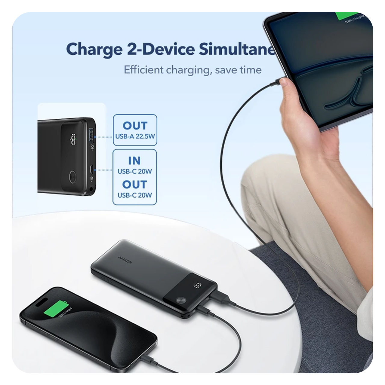 Anker Powerbank 10000mAh 22,5W 1A 1C With USB C Lanyard Cable A1388 - Black A1388H11