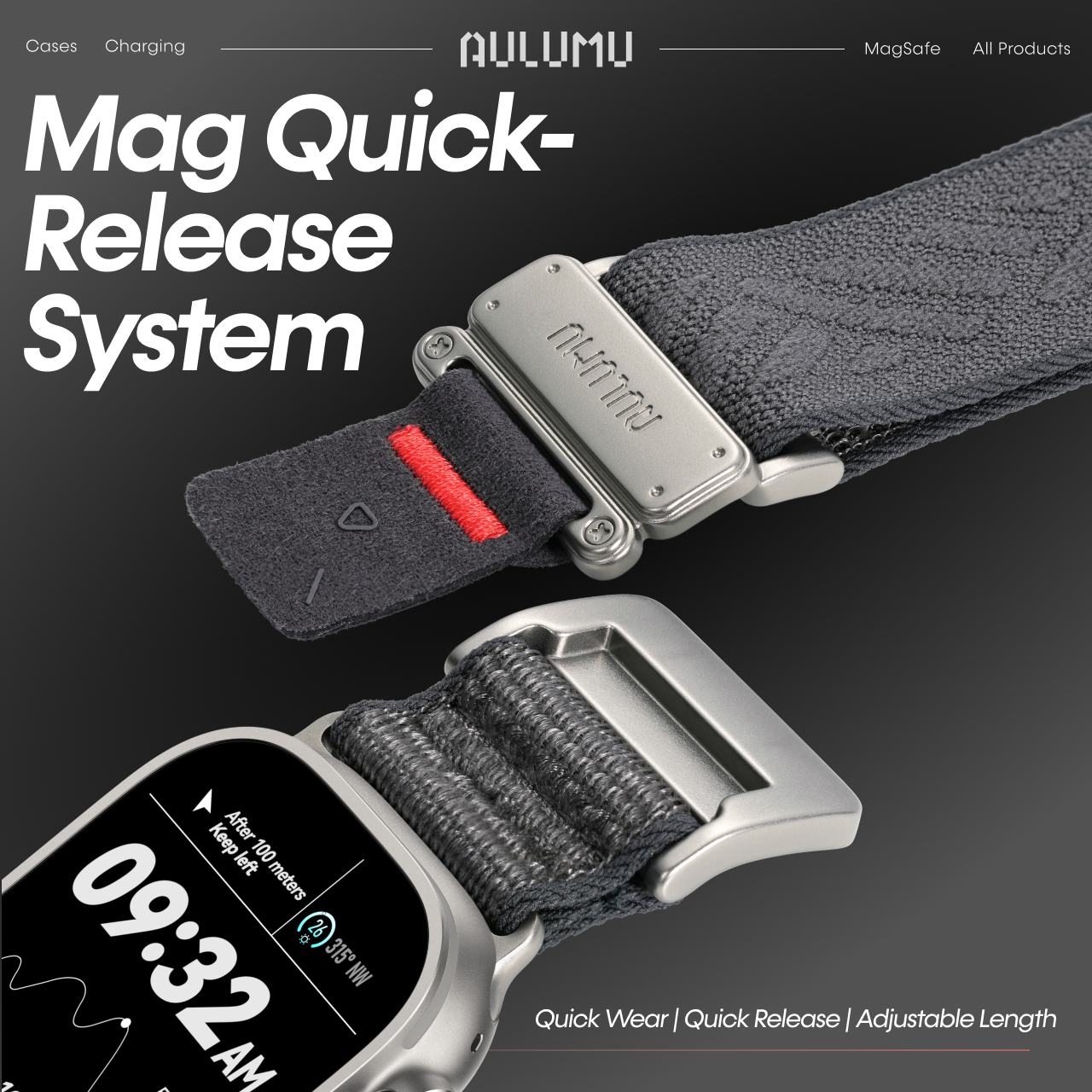 Aulumu Apple Watch 49mm / 46mm / 45mm / 44mm / 42mm (Series 3 / 2 / 1) Strap Mag Buckle C03 Titanium Buckle - Black C03-TI-SL-BK