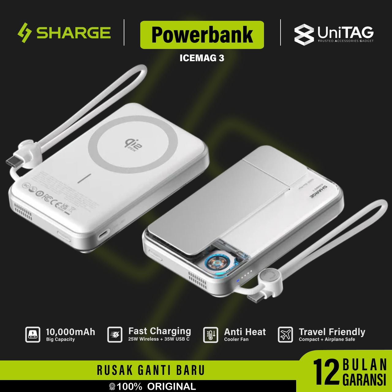 Sharge Powerbank Magsafe Transparent Stand 10000mAh IceMag 3 Qi 2.2 - White YDD-SG-HW-JF3CX-BAI
