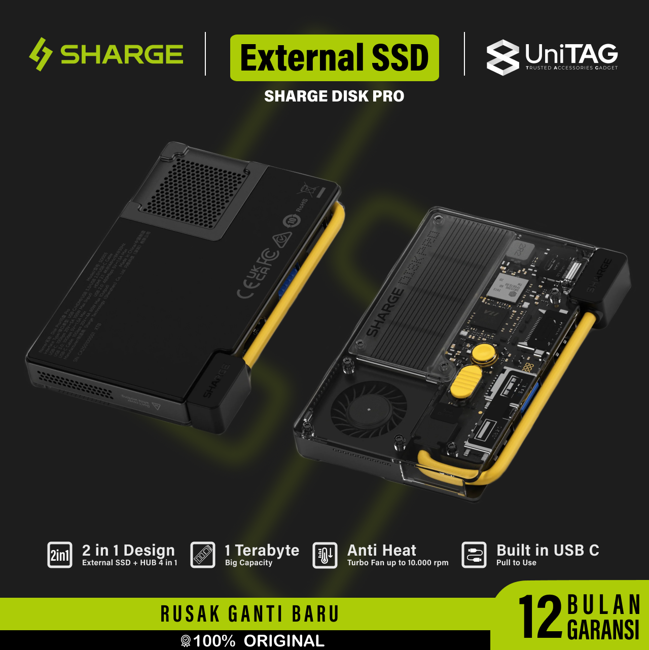Sharge SSD HUB Magnetic Disk Pro SD003 1TB - Black Yellow YPH-SG-1TB-SPpro-HUA