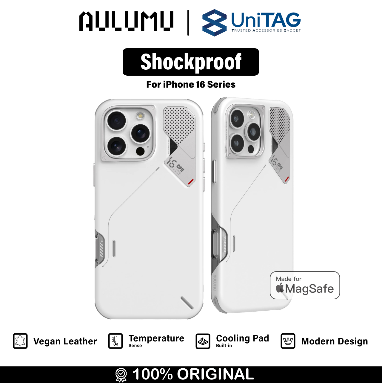 Aulumu iPhone 16 Pro Case Slim Shockproof with Camera Control - White A16-SP-WT-PRO-B