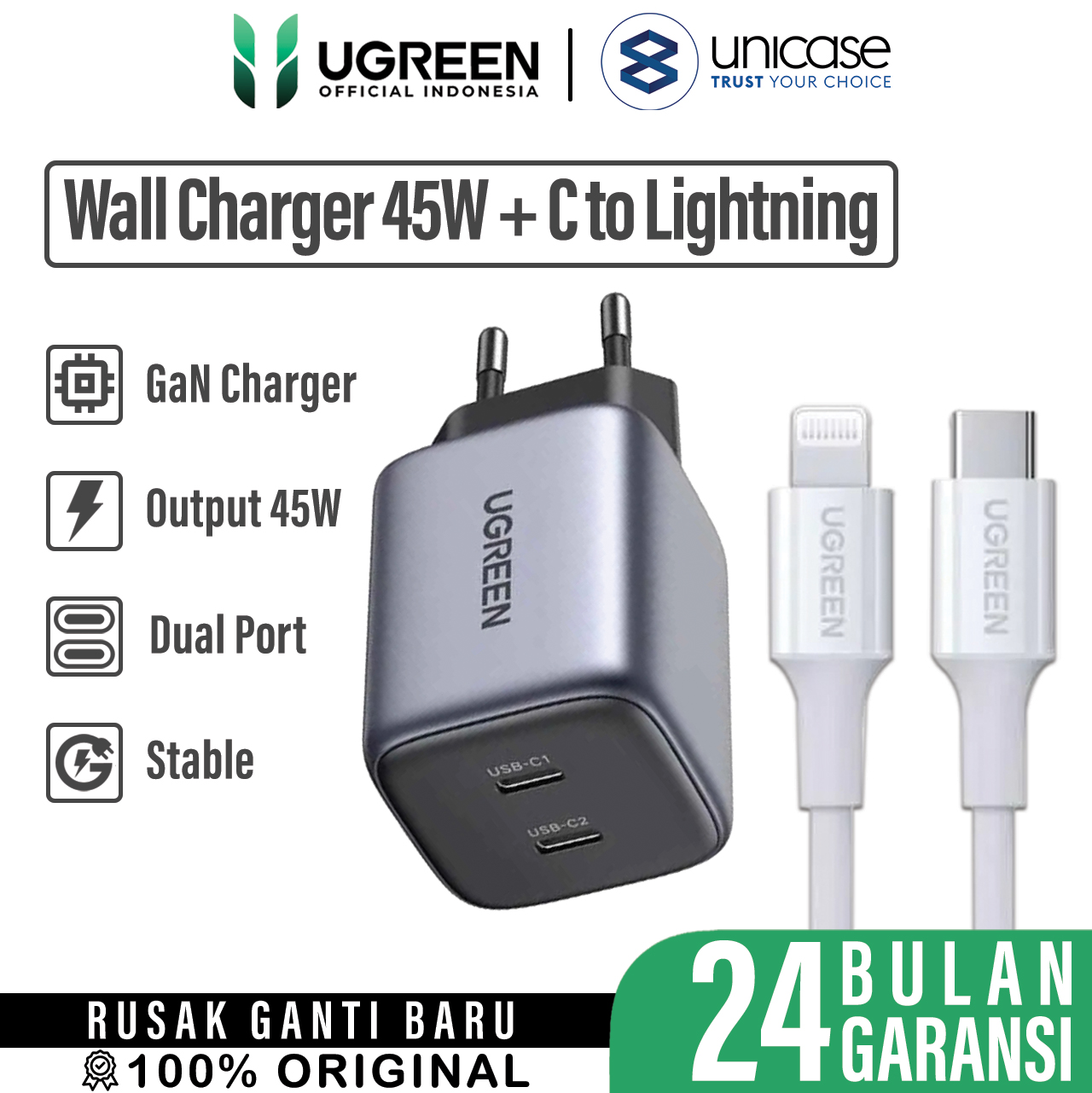UGREEN CD294 Grey + Cable C to Lightning 1m US171