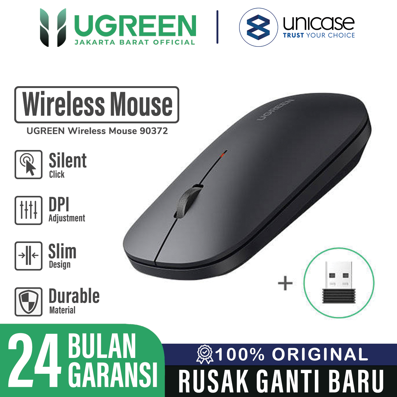 UGREEN Wireless Mouse Portable - Gray MU001 90373-1