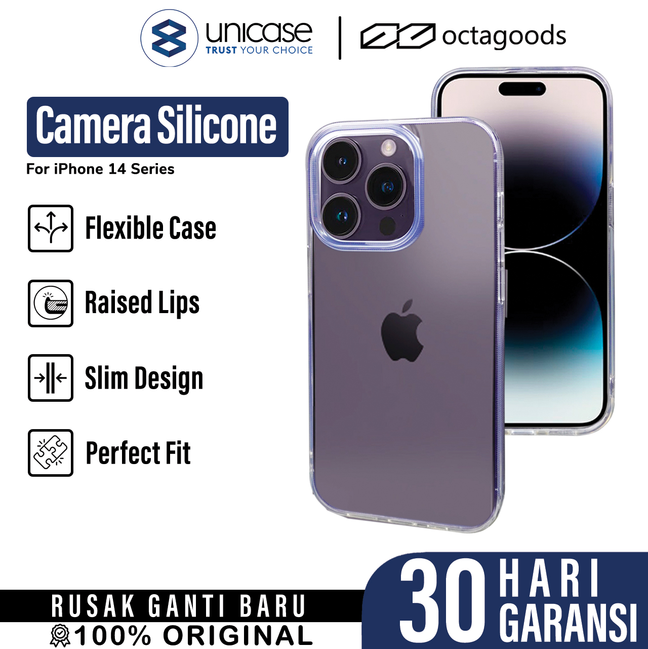 Case iPhone 14 Pro Max Plus OctaGoods Silicone Slim Clear Soft Casing