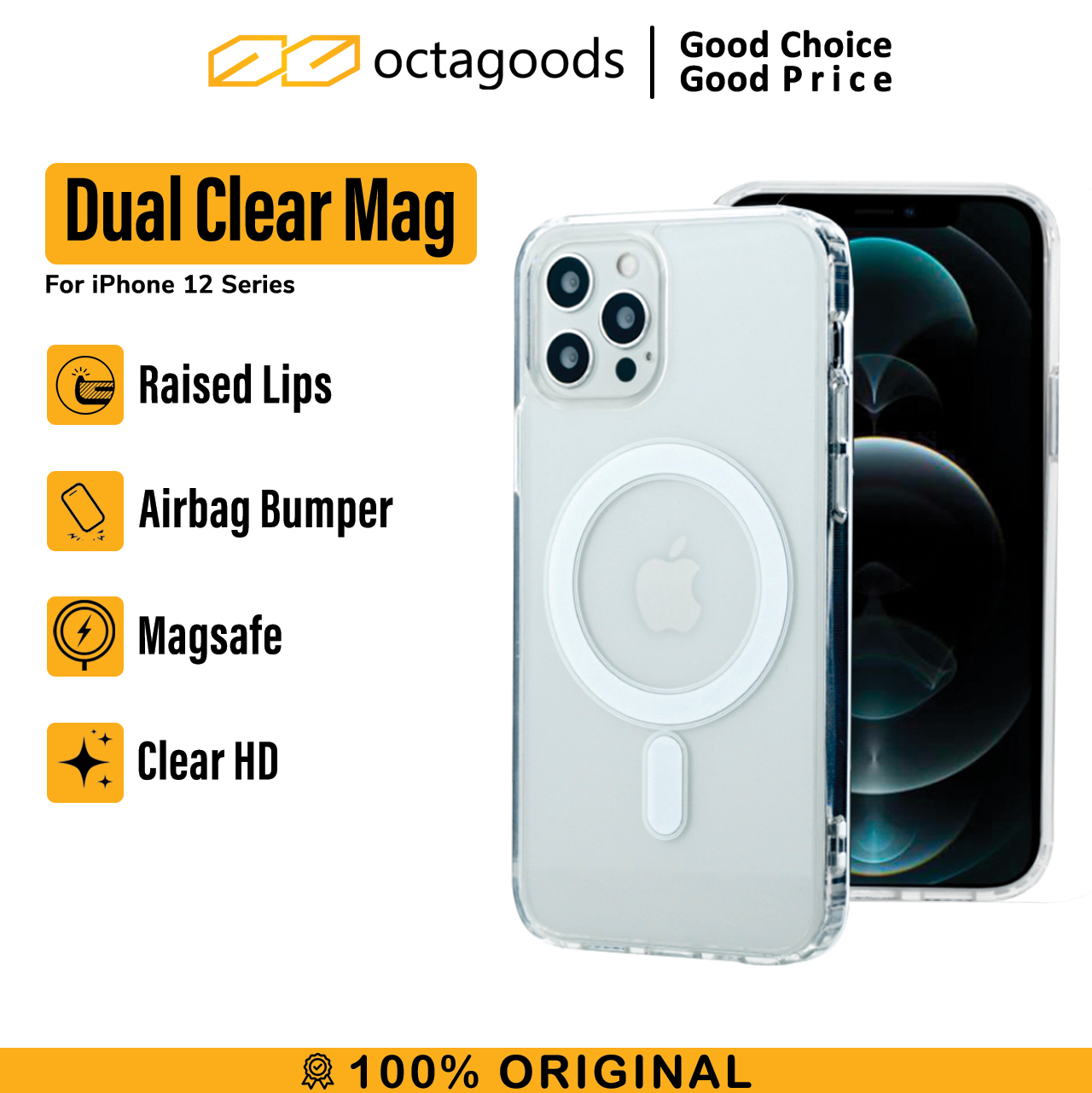 Case iPhone 12 Pro Max 12 Mini OctaGoods Dual Clear MagSafe Casing