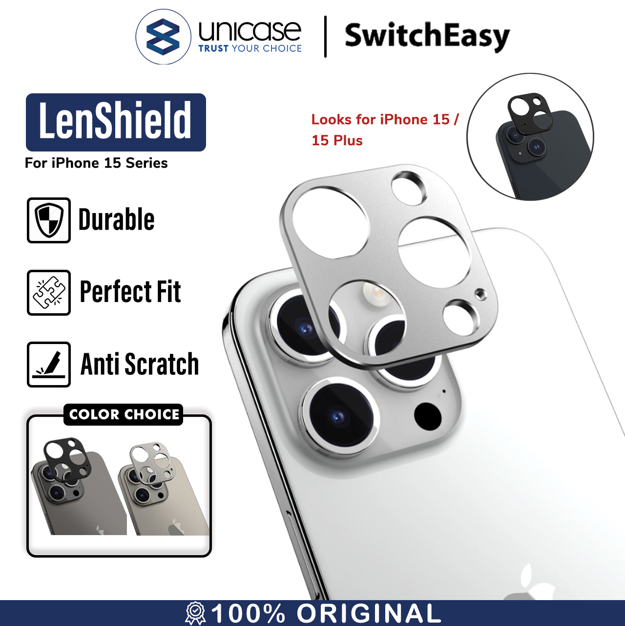 SwitchEasy iPhone 15 / 15 Plus LenShield - Silver SPH517028SV23