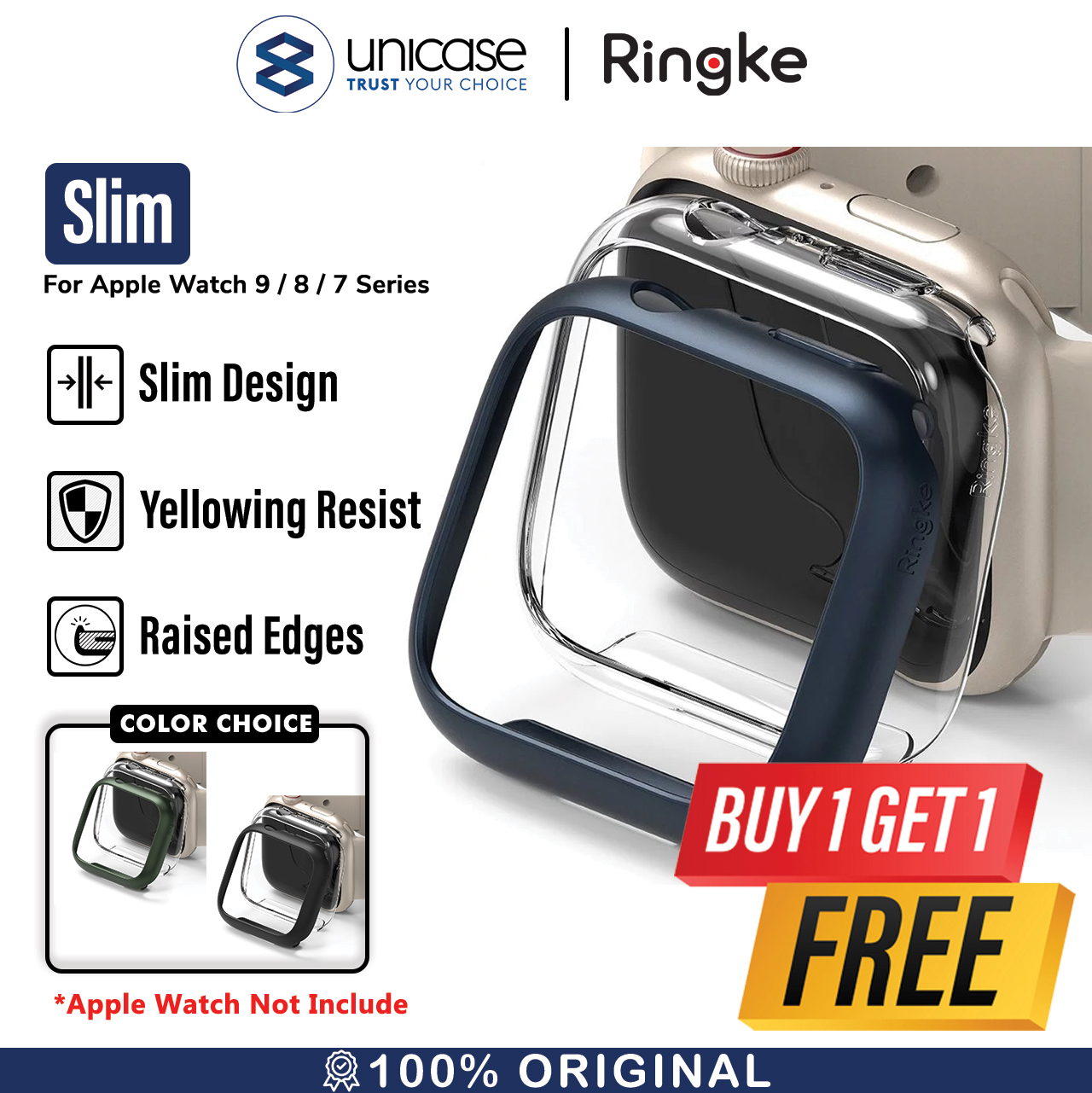 Ringke Apple Watch Series 9 / 8 / 7 (41mm) Case SLIM - Clear(1P) + Metallic Blue(1P) S58980RS