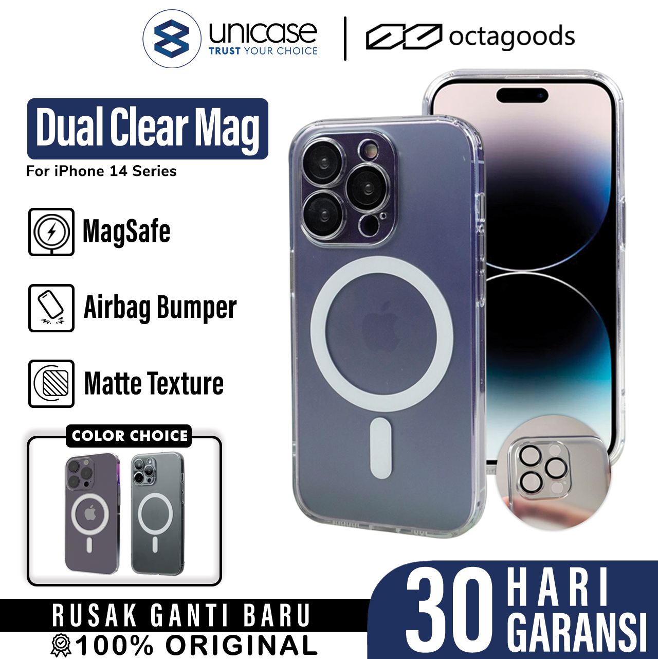 Case iPhone 14 Pro Max Plus OctaGoods Dual Clear MagSafe Matte Casing