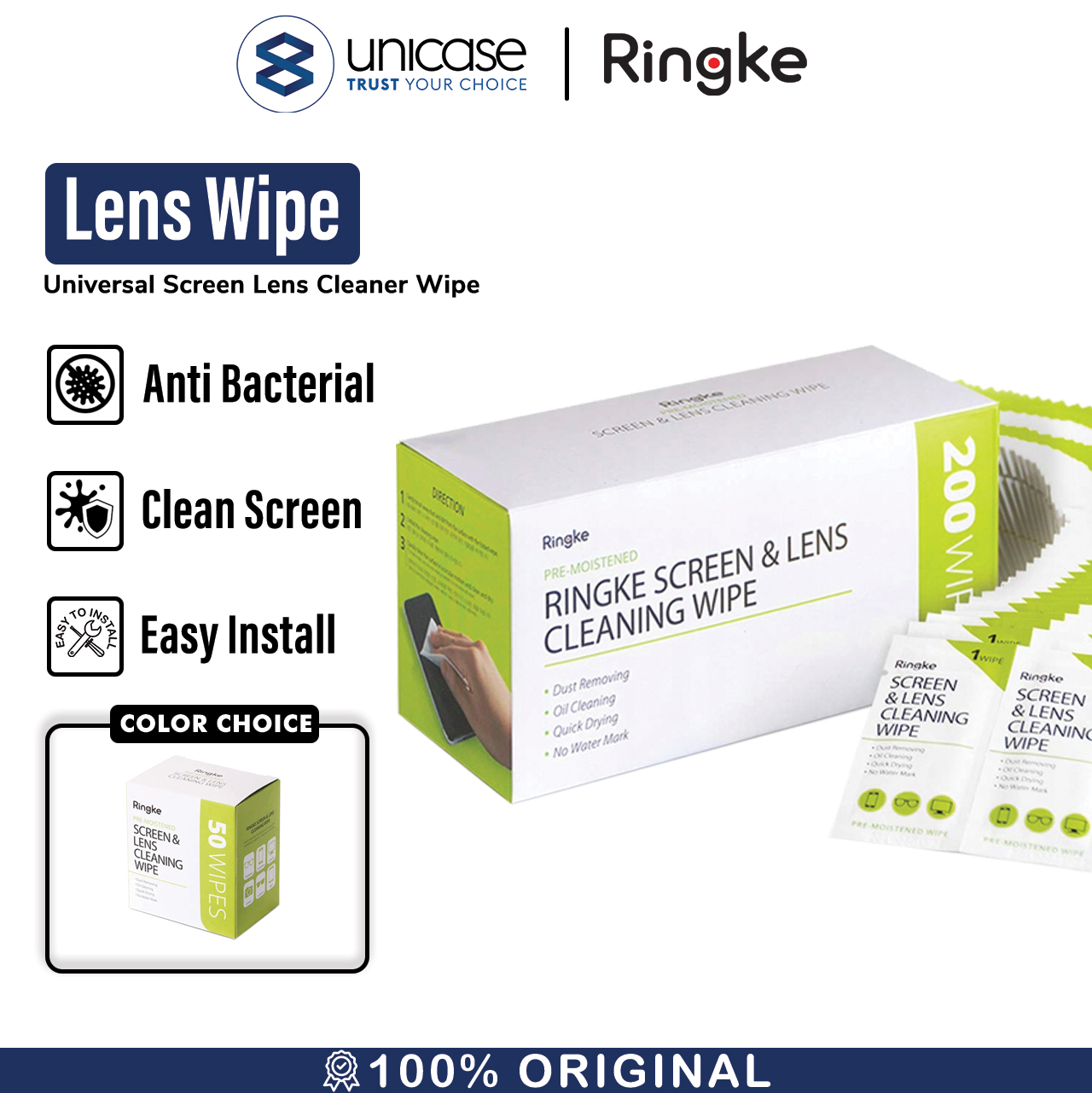 Ringke Screen & Lens Cleaner Wipe Pembersih Layar HP 50P (1 Box)